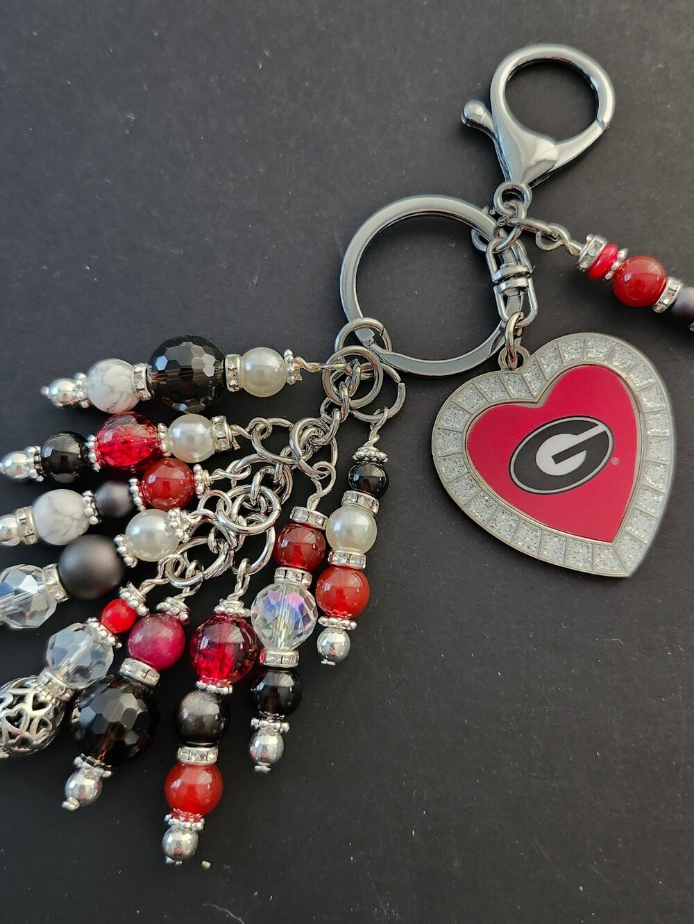Georgia Bulldogs Purse Charm or Keychain Carnelian Howlite Football Handcrafted